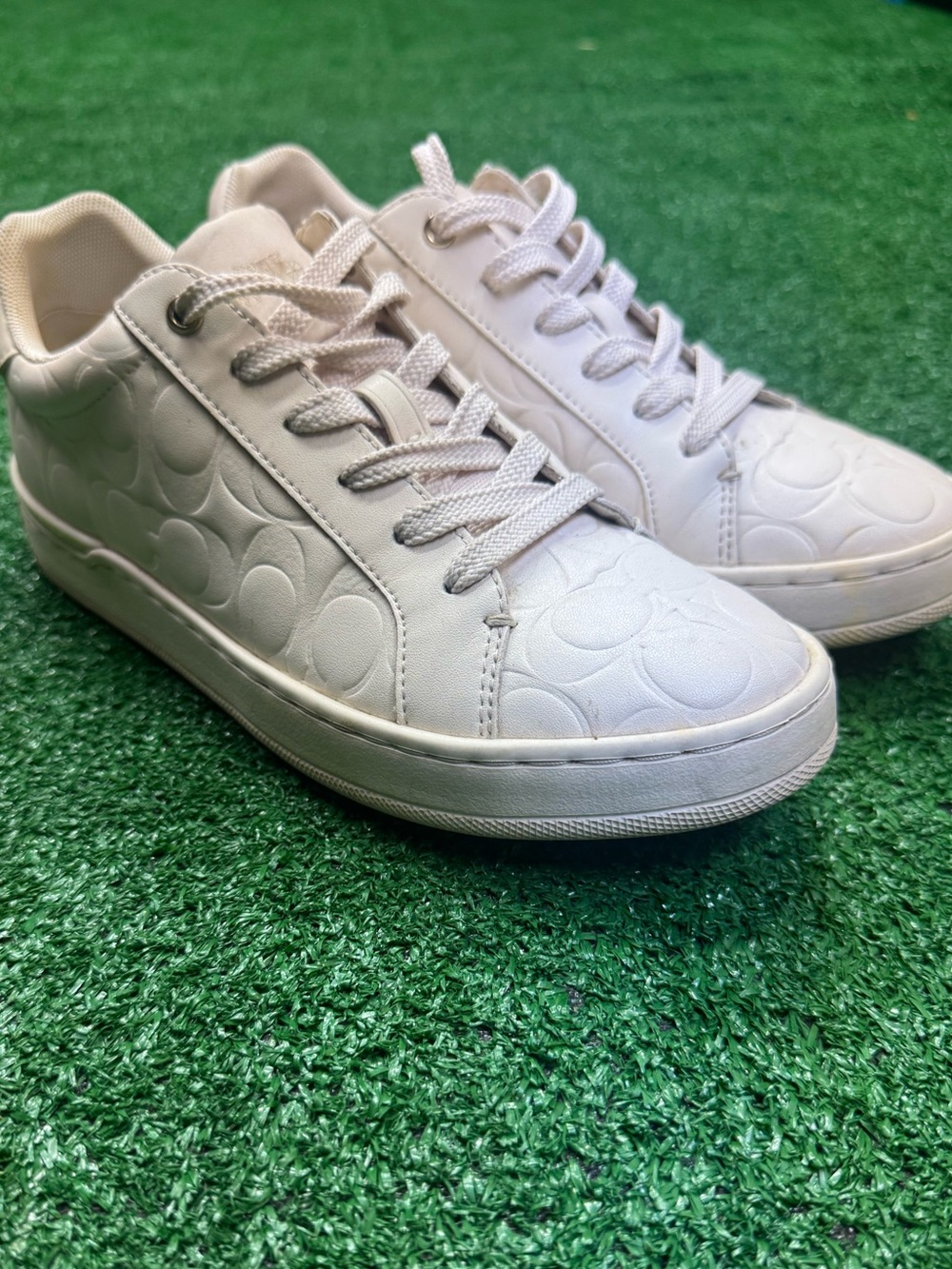 Coach White Embossed Signature Leather Sneakers